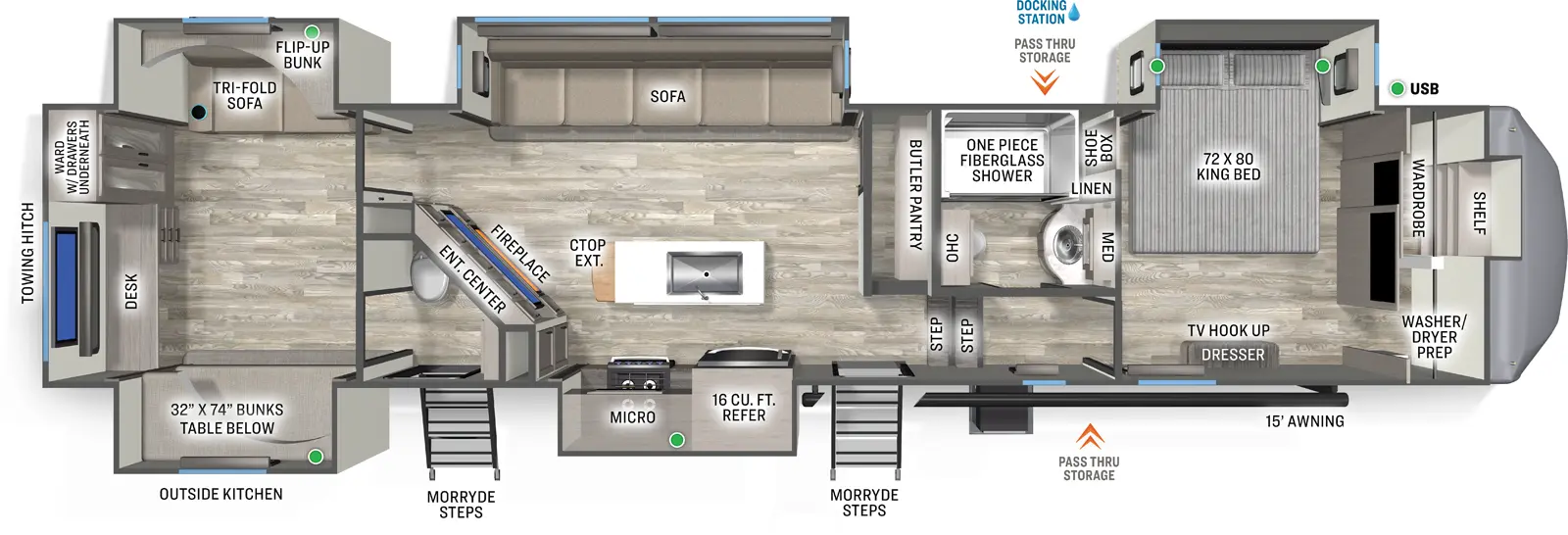 Sandpiper Fifth Wheels 3844QUAD Floorplan
